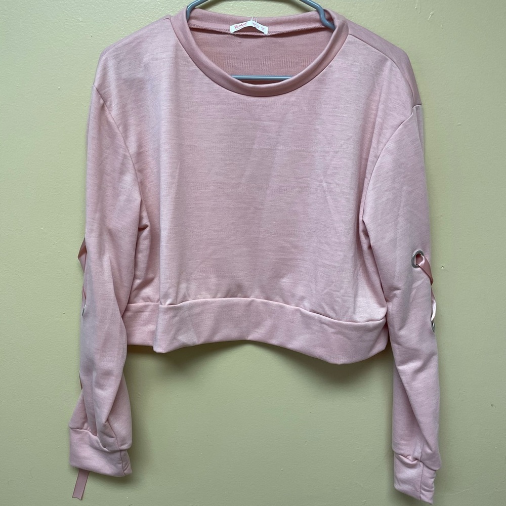 Lace Up Sleeve Cropped Sweater